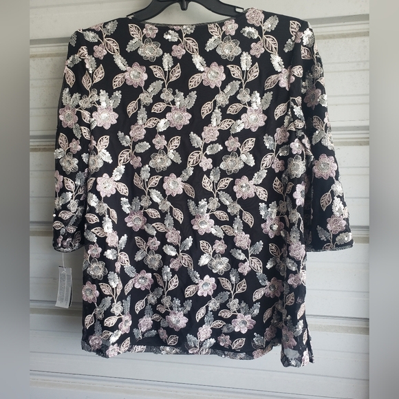 New 1X Plus Size Alex Evenings Floral Sequined Embroidered dressy top shirt - Picture 8 of 8